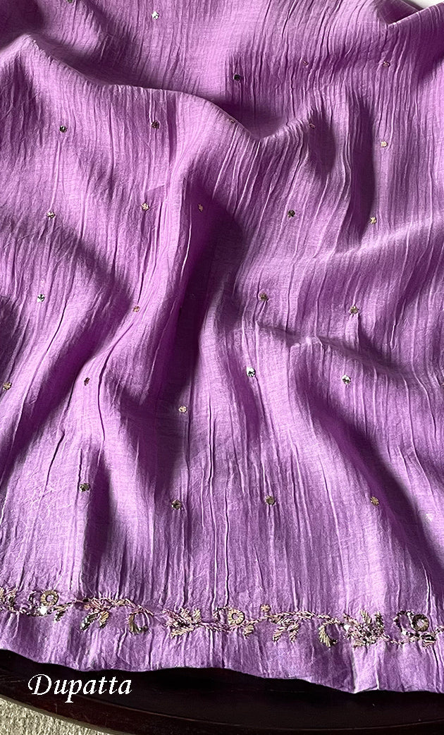 Women's Lakhnavi Handcrafted Mul Chanderi Unstitched Chikankari Full Suit Material - HONC0323631