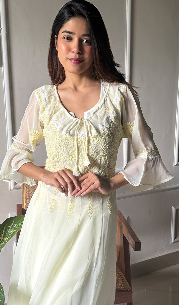 Aadab Women's Lucknowi Handcrafted Faux-Georgette Chikankari Anarkali Dress - NC038930