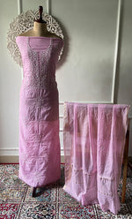 将图像加载到图库查看器中， Women's Lakhnavi Handcrafted Mul Chanderi Unstitched Chikankari Full Suit Material - HONC0328324