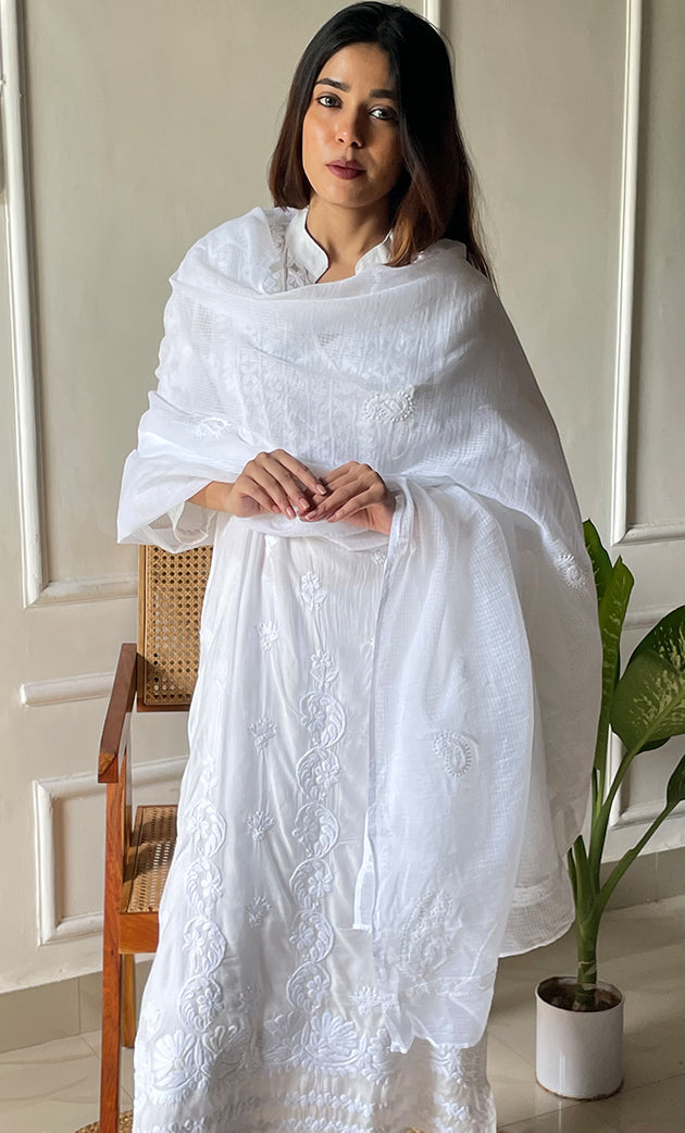 Nazm Women's Lucknowi Handcrafted Kota Cotton Chikankari Dupatta - HONC0277303