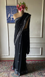 Load image into Gallery viewer, Women's Lakhnavi Handcrafted Pure Silk Georgette Chikankari Saree - HONC0274172