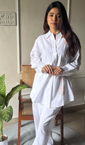 Enayat Women's Lakhnavi Handcrafted Linen Cotton Oversized  Chikankari Oversized Top And Pant Set - HONC0293680