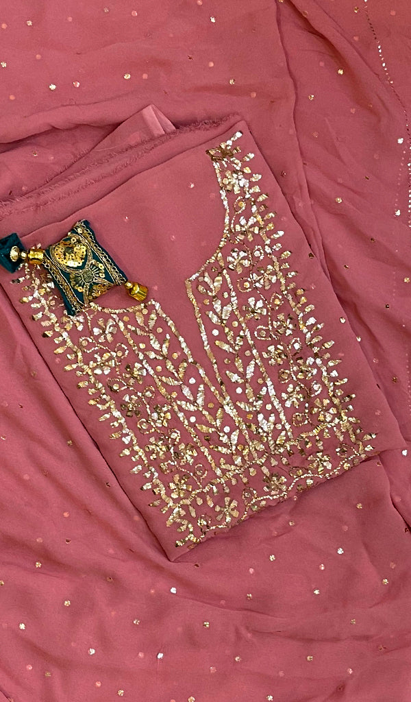 Women's Lakhnavi Handcrafted Viscose Georgette Chikankari Full Suit Material - HONC0162397
