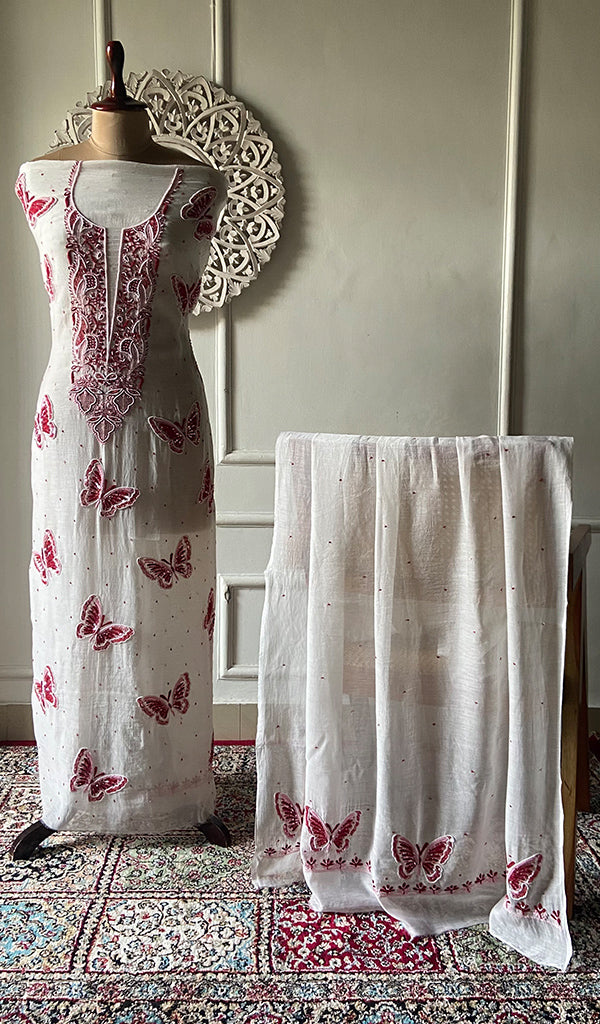 Titlee Women's Lakhnavi Handcrafted Mul Chanderi Unstitched Kurta And Dupatta Set - HONC0347333