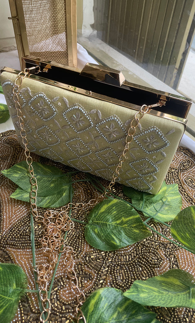 Beige Chikankari Embroidered Clutch - HONC0313605