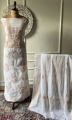 将图像加载到图库查看器中， Women's Lakhnavi Handcrafted Mul Chanderi Unstitched Kurta And Dupatta Set- HONC0329236