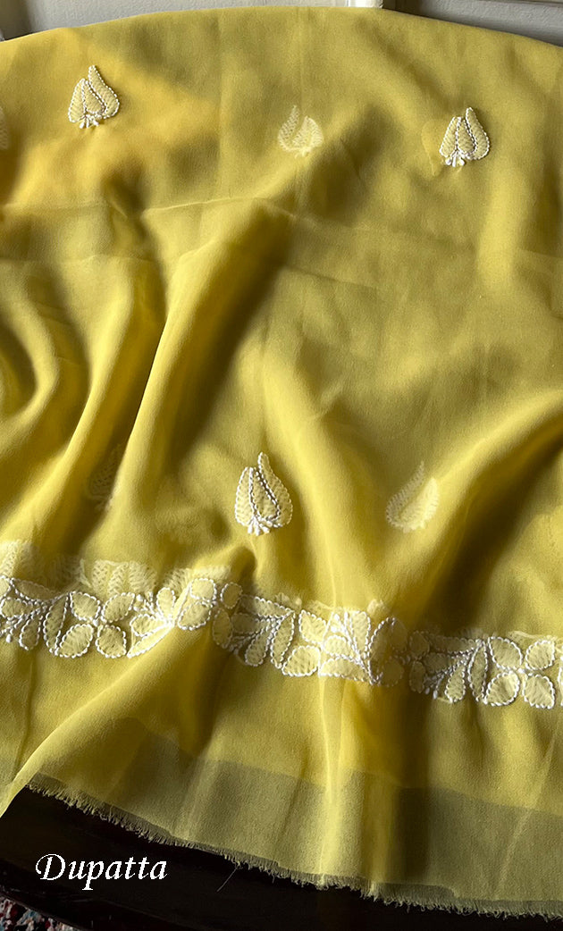 Laila Women's Lucknowi Handcrafted Faux-Georgette Unstitched  Chikankari Suit Material - HONC0330375