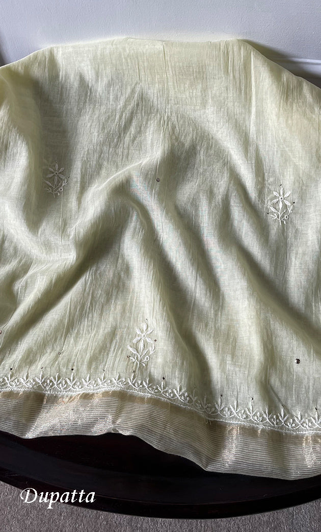 Women's Lakhnavi Handcrafted Mul Chanderi Semi -stitched Chikankari Full Suit Material - HONC0296119