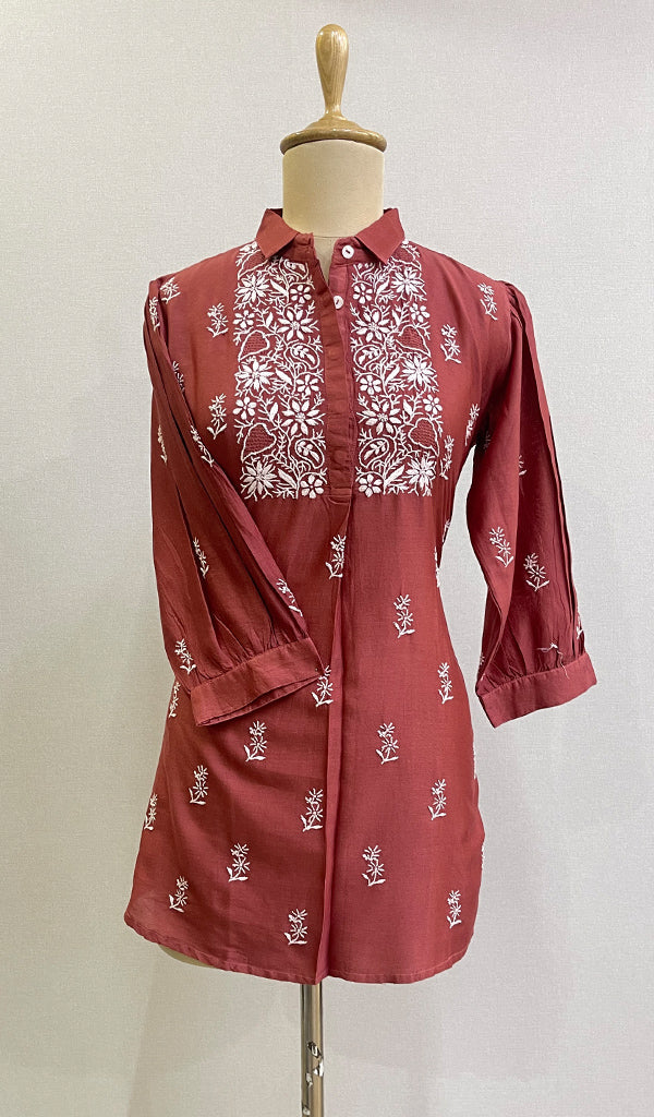 Sana Women's Lakhnavi Handcrafted Chanderi Silk Chikankari Top - HONC0166312