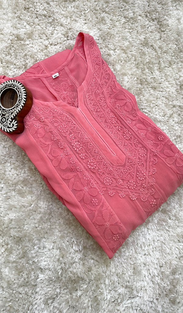 Safiya Women's Lakhnavi Handcrafted Viscose Georgette Chikankari Anarkali - HONC0143407