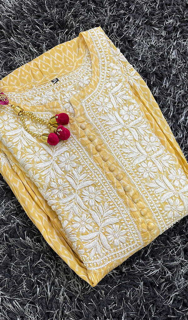 Nisha Women's Lucknowi Handcrafted Printed Ikkat Cotton Chikankari Dress - HONC0144078