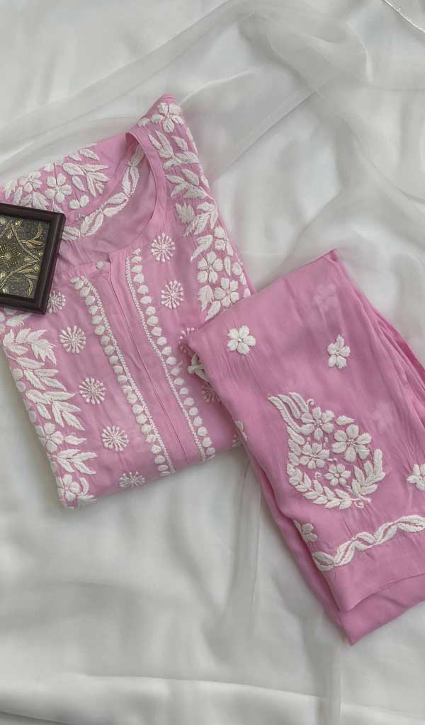 Safina Women's Lakhnavi Handcrafted Modal Cotton Chikankari Kurta And Palazzo Set - HONC0192764