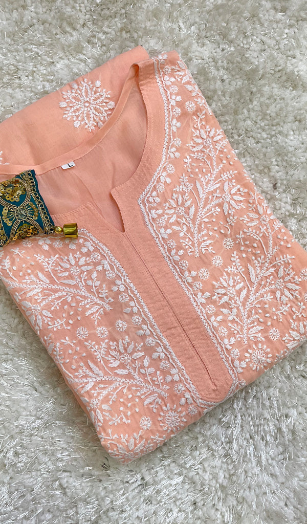 Rubina Women's Lucknowi Handcrafted Cotton Chikankari Kurti-HONC0161124