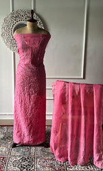 Load image into Gallery viewer, Women's Lakhnavi Handcrafted Pure Organza Chikankari Unstitched Kurta And Dupatta Set- HONC0327846