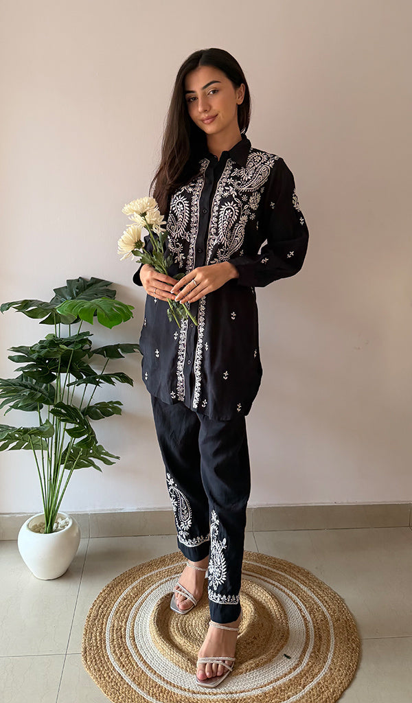 Devanshi Women's Lakhnavi Handcrafted Cotton Chikankari Kurta And Palazzo Set - HONC0358505