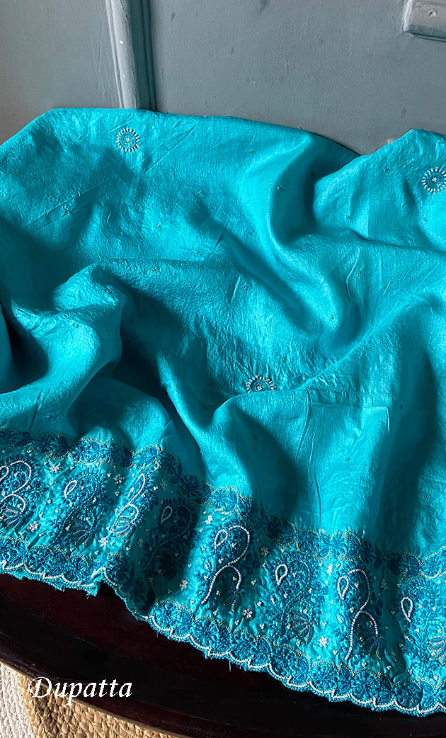 Women's Lakhnavi Handcrafted Tussar Silk Chikankari Kurta And Dupatta Set - HONC0245856