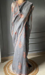 Load image into Gallery viewer, Women&#39;s Lucknowi Handcrafted Pure Organza Silk Chikankari Saree - HONC0283196
