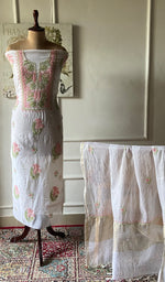 Load image into Gallery viewer, Women's Lakhnavi Handcrafted Mul Chanderi Unstitched Kurta And Dupatta Set - HONC0355680