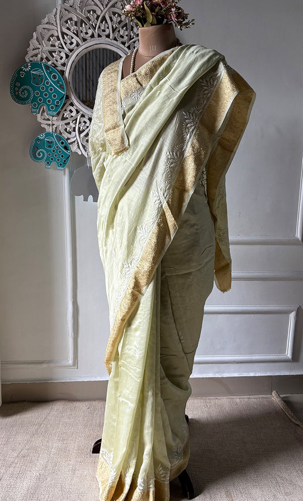 Women's Lakhnavi Handcrafted Chanderi Silk  Chikankari Saree - HONC0312053