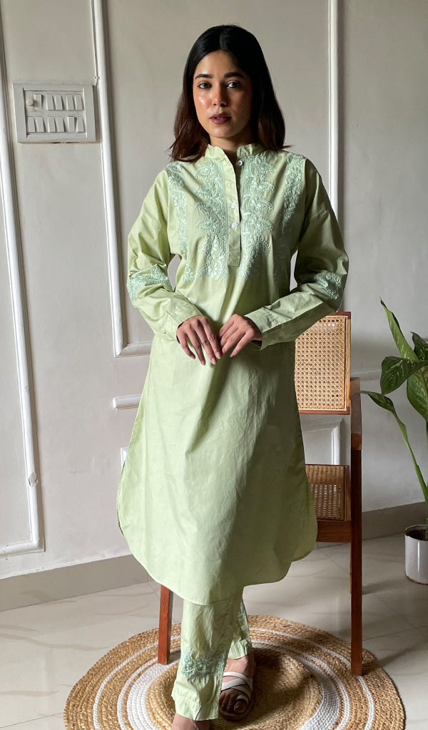 Enayat Women's Lakhnavi Handcrafted Cotton Chikankari Oversized Kurta And Pant Set - HONC0297452