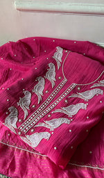 Load image into Gallery viewer, Chidiya Women's Lakhnavi Handcrafted Mul Chanderi Unstitched Chikankari Full Suit Material - HONC0330327