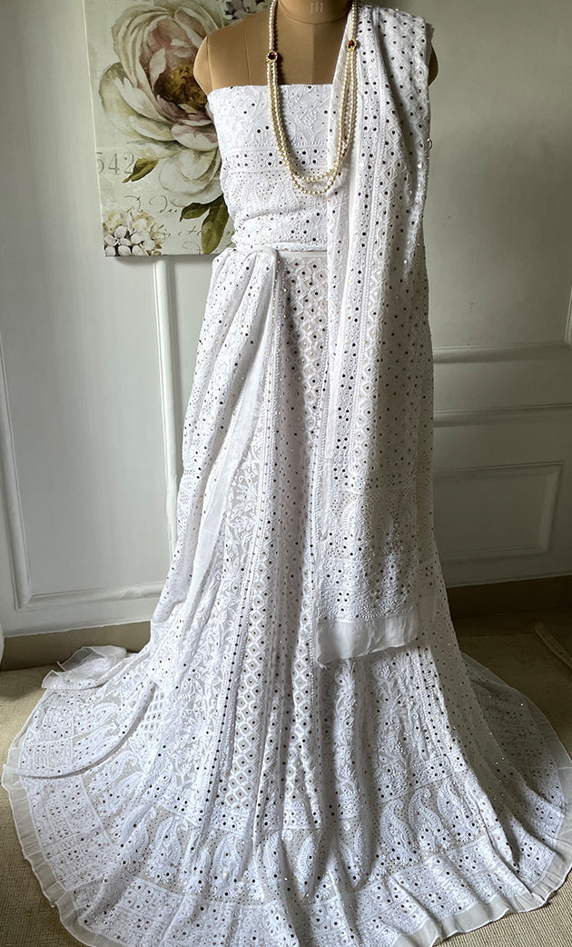 Women's Lakhnavi Handcrafted Bridal Viscose Georgette Chikankari Lehenga Set - HONC0288657