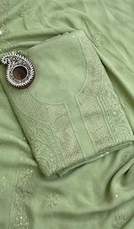 Load image into Gallery viewer, Women&#39;s Lakhnavi Handcrafted Viscose Georgette Chikankari Full Suit Material - HONC0119562