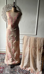 Women's Lakhnavi Handcrafted Mul Chanderi Unstitched Chikankari Full Suit Material - HONC0326121
