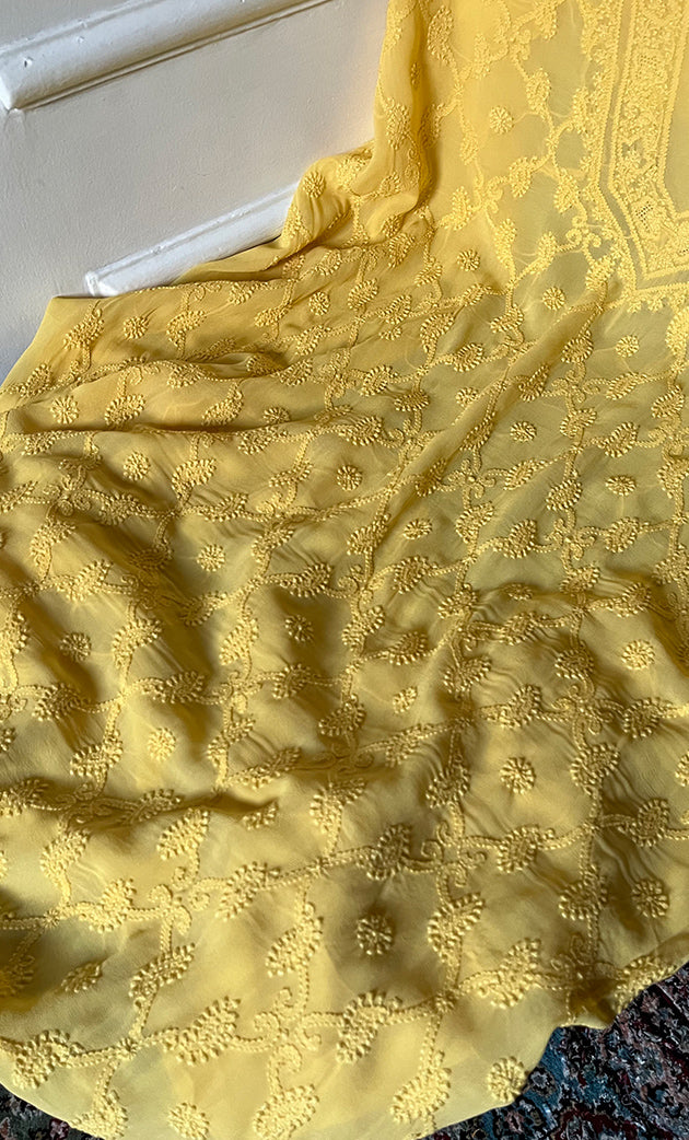 Lucknowi Handcrafted Viscose Georgette Chikankari Unstitched Men's Kurta Fabric - HONC0282441`