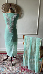 Load image into Gallery viewer, Nyla Women's Lakhnavi Handcrafted Mul Chanderi Unstitched Chikankari Full Suit Material - HONC0341667