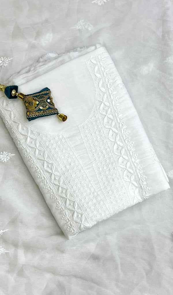 Lakhnavi Handcrafted Mul  Cotton Chikankari Kurta And Chiffon Dupatta Set- HONC0170167