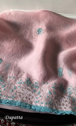 Load image into Gallery viewer, Mainaaj Women's Lakhnavi Handcrafted Pure Organza Chikankari Unstitched Kurta And Dupatta Set- HONC0330937
