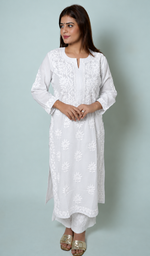 Women's Lucknowi Handcrafted Mul Cotton Chikankari Kurti- HONC0158917