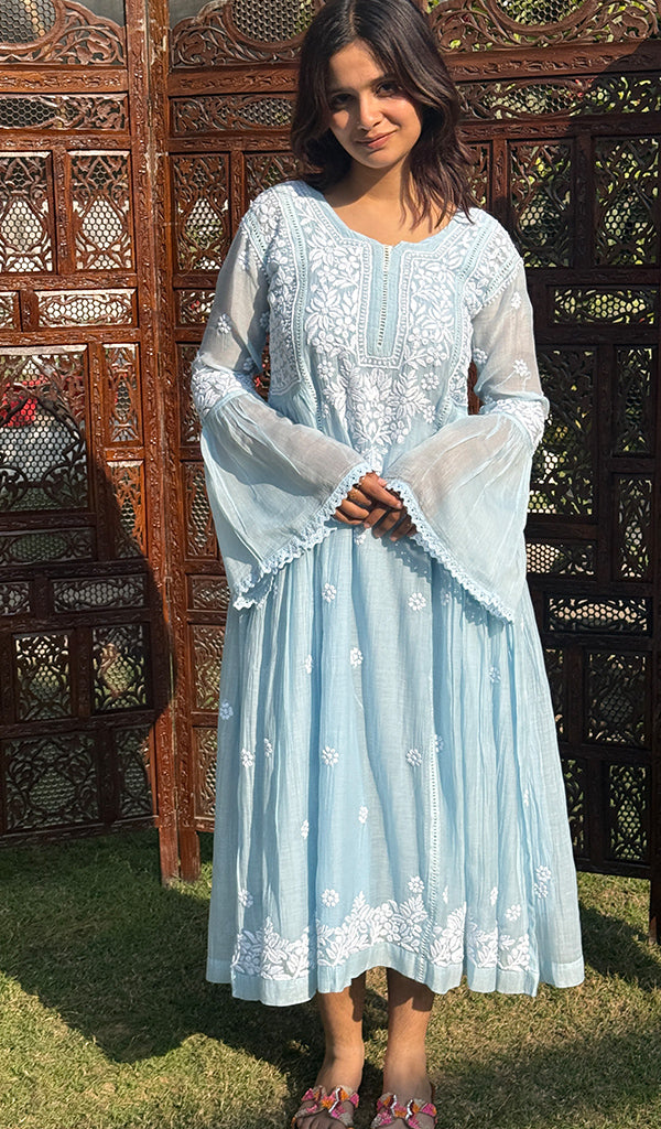 Fariah Women's Lucknowi Handcrafted Mul Chanderi Chikankari Kurti - HONC0272413