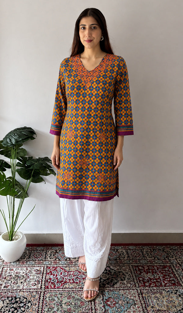 Multicolor Cotton Chikankari Stitched Kurti