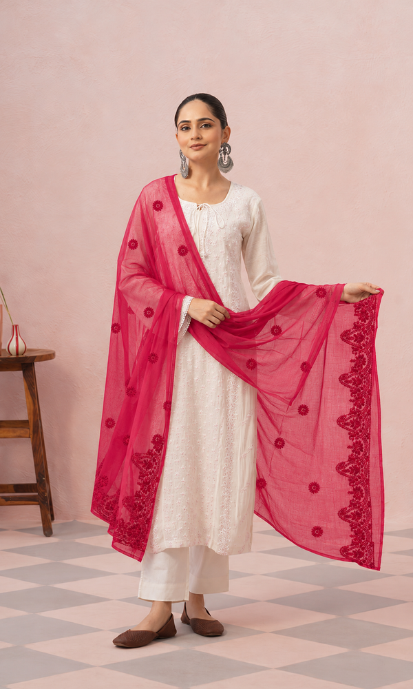 Women's Lucknowi Handcrafted Cotton Chikankari Dupatta - HONC0210090