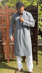 Load image into Gallery viewer, Men&#39;s Faux-Georgette Hakoba Kurta - HONC0261838
