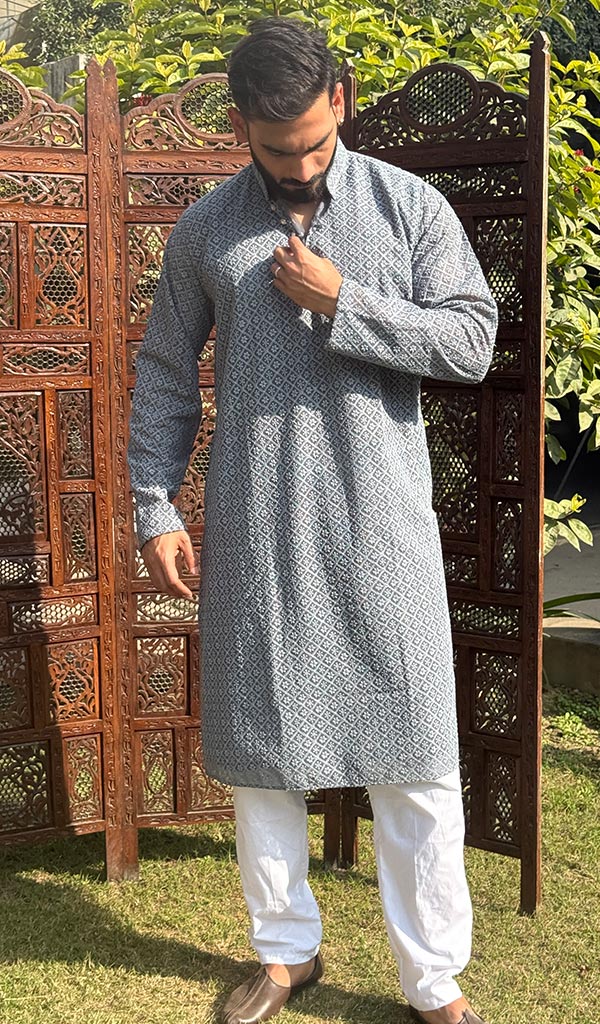 Men's Faux-Georgette Hakoba Kurta - HONC0261838