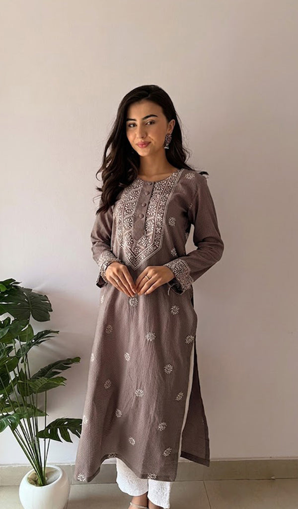 Prisha Women's Lakhnavi Handcrafted Cotton Chikankari Kurti - HONC099999