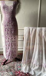 Load image into Gallery viewer, Women's Lakhnavi Handcrafted Unstitched Mul Chanderi Kurta And Dupatta Set - HONC0327488