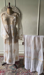 Load image into Gallery viewer, Women's Lakhnavi Handcrafted Mul Chanderi Semi - stitched Angrakha And Dupatta Set - HONC0300848