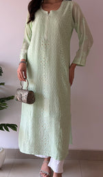 Load image into Gallery viewer, Yusra Women's Lakhnavi Handcrafted Viscose Georgette Chikankari Kurti- HONC0327560