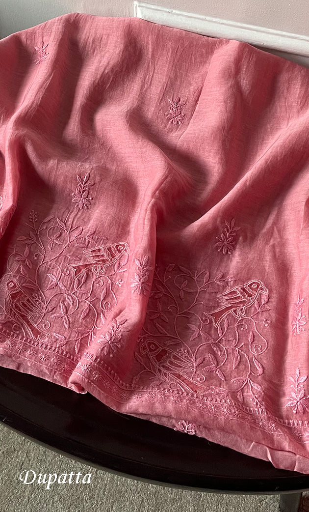 Women's Lakhnavi Handcrafted Unstitched Mul Chanderi Kurta And Dupatta Set - HONC0312996