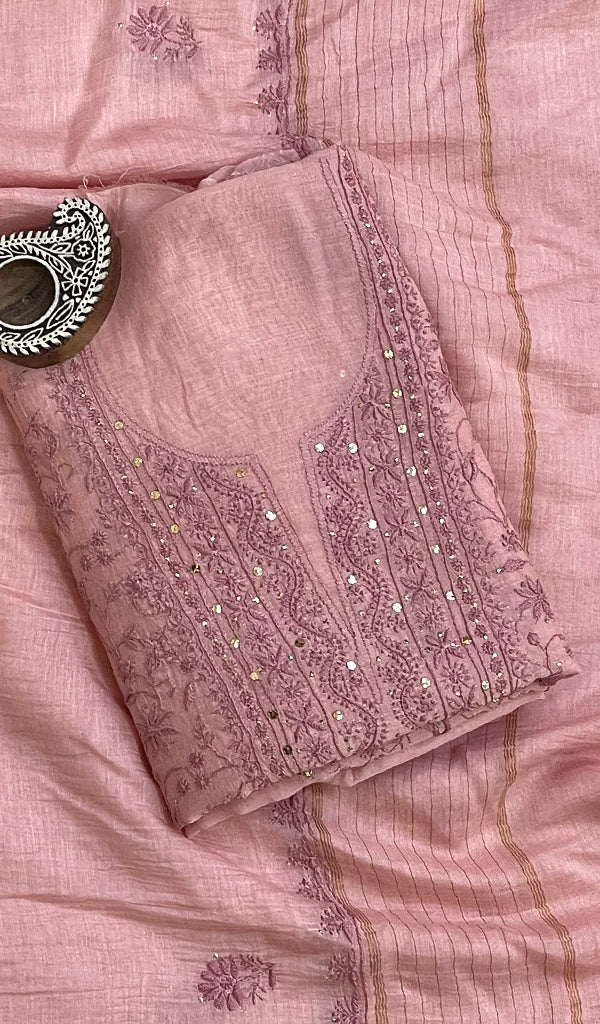 Women's Lakhnavi Handcrafted Mul Chanderi Kurta And Dupatta Set- HONC0136943