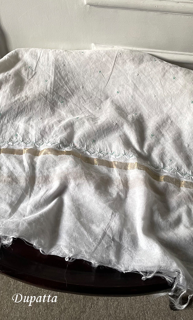 Amisha Women's Lakhnavi Handcrafted Mul Chanderi Unstitched Kurta And Dupatta Set - HONC0319466