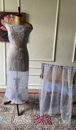 Load image into Gallery viewer, Marifa Women's Lakhnavi Handcrafted Pure Organza Chikankari Unstitched Kurta And Dupatta Set- HONC0354789