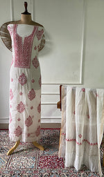 将图像加载到图库查看器中， Women's Lakhnavi Handcrafted Mul Chanderi Unstitched Kurta And Dupatta Set - HONC0369369