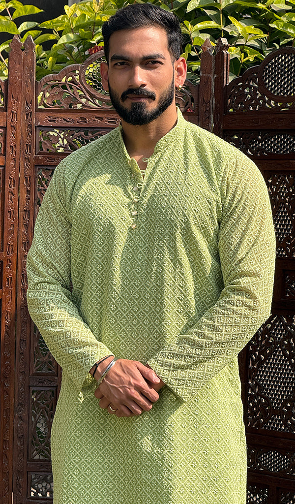 Men's Faux-Georgette Hakoba Kurta - HONC0261843