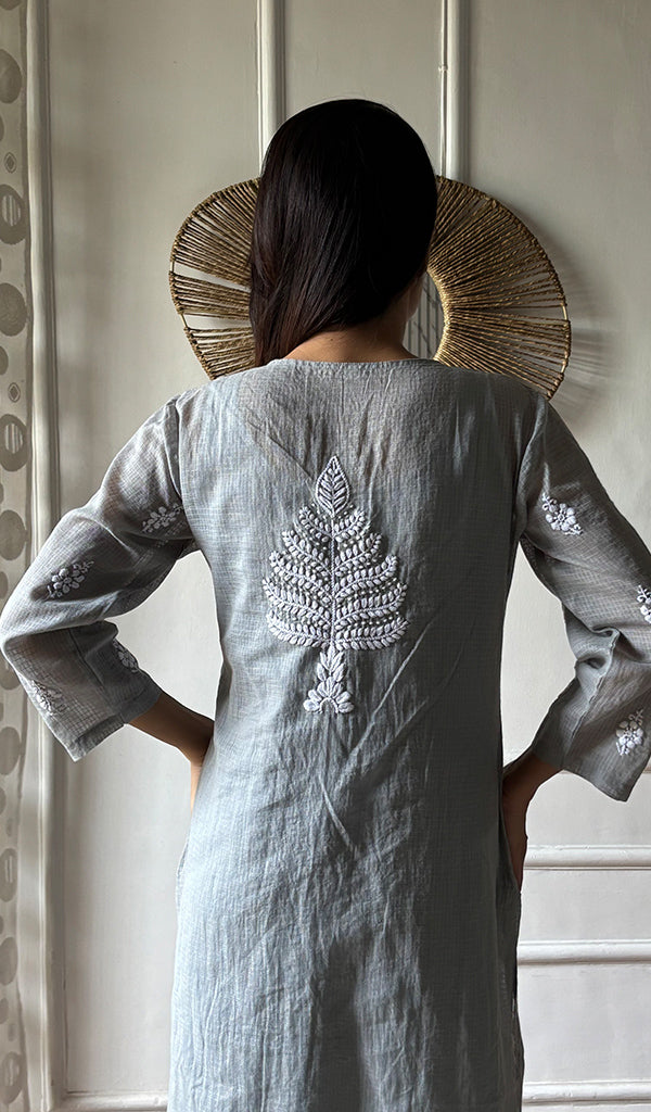 Women's Lakhnavi Handcrafted Kota Cotton Chikankari Kurti - HONC0360446