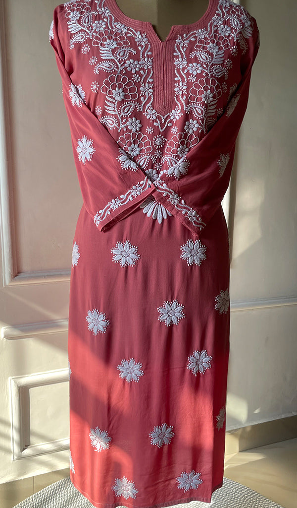 Women's Lucknowi Handcrafted  Modal Cotton Chikankari Kurti - HONC0301035